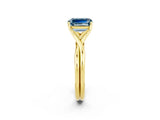 Yellow gold Emerald Cut Aquamarine Solitaire Twist Band Prong Setting Ring_44