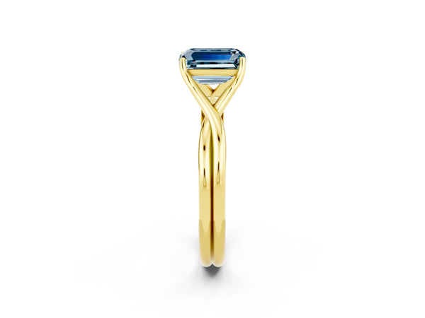 Yellow gold Emerald Cut Aquamarine Solitaire Twist Band Prong Setting Ring