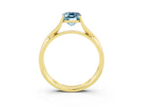 Yellow gold Emerald Cut Aquamarine Solitaire Twist Band Prong Setting Ring_45