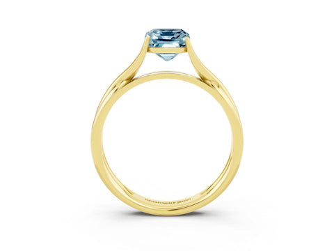 Yellow gold Emerald Cut Aquamarine Solitaire Twist Band Prong Setting Ring_45