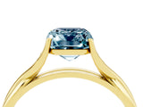 Yellow gold Emerald Cut Aquamarine Solitaire Twist Band Prong Setting Ring_46