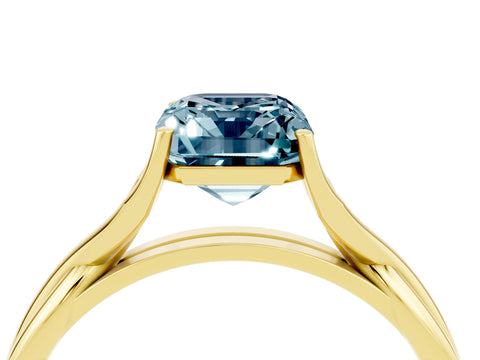 Yellow gold Emerald Cut Aquamarine Solitaire Twist Band Prong Setting Ring_46