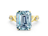 Yellow gold Emerald Cut Aquamarine Solitaire Twisted Band with Round  Accents and Prong Setting_12