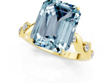 Yellow gold Emerald Cut Aquamarine Solitaire Twisted Band with Round  Accents and Prong Setting_13