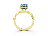 Yellow gold Emerald Cut Aquamarine Solitaire Twisted Band with Round  Accents and Prong Setting_15