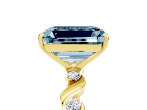 Yellow gold Emerald Cut Aquamarine Solitaire Twisted Band with Round  Accents and Prong Setting_17