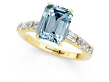 Yellow gold Emerald Cut Aquamarine Solitaire with Side Baguettes and Channel Set Band_1
