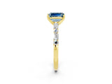 Yellow gold Emerald Cut Aquamarine Solitaire with Side Baguettes and Channel Set Band_2