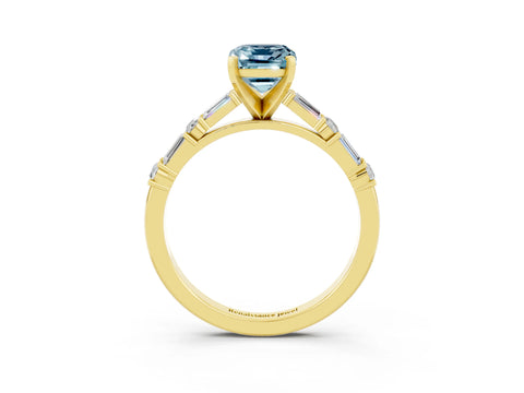 Yellow gold Emerald Cut Aquamarine Solitaire with Side Baguettes and Channel Set Band_3