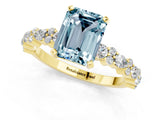 Yellow gold Emerald Cut Aquamarine Solitaire with Side Stones, Pave Band, Four-Prong Setting_49