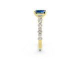 Yellow gold Emerald Cut Aquamarine Solitaire with Side Stones, Pave Band, Four-Prong Setting_50