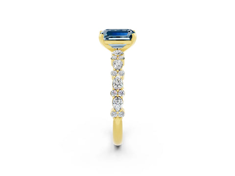 Yellow gold Emerald Cut Aquamarine Solitaire with Side Stones, Pave Band, Four-Prong Setting_50