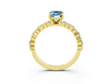Yellow gold Emerald Cut Aquamarine Solitaire with Side Stones, Pave Band, Four-Prong Setting_51