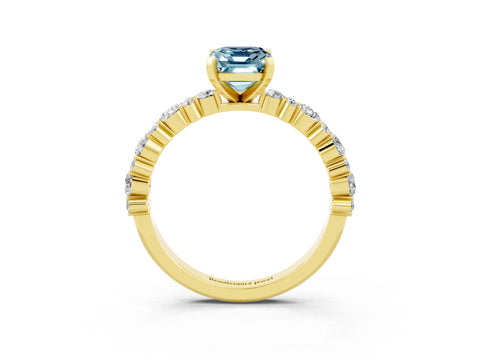 Yellow gold Emerald Cut Aquamarine Solitaire with Side Stones, Pave Band, Four-Prong Setting_51