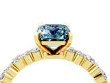 Yellow gold Emerald Cut Aquamarine Solitaire with Side Stones, Pave Band, Four-Prong Setting_52