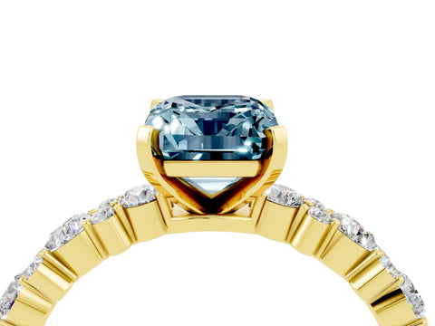 Yellow gold Emerald Cut Aquamarine Solitaire with Side Stones, Pave Band, Four-Prong Setting_52