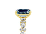Yellow gold Emerald Cut Aquamarine Solitaire with Side Stones, Pave Band, Four-Prong Setting_53