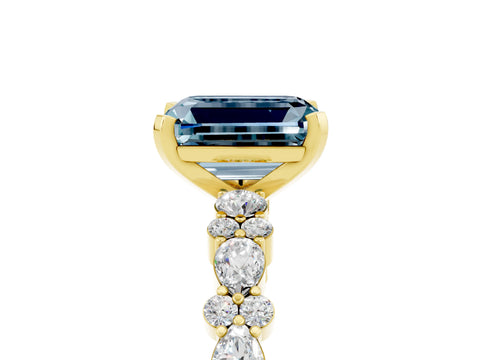 Yellow gold Emerald Cut Aquamarine Solitaire with Side Stones, Pave Band, Four-Prong Setting_53