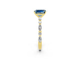 Yellow gold Emerald Cut Aquamarine Solitaire with Side Stones on a Pavé Band and Four-Prong Setting_2