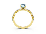 Yellow gold Emerald Cut Aquamarine Solitaire with Side Stones on a Pavé Band and Four-Prong Setting_3