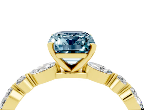 Yellow gold Emerald Cut Aquamarine Solitaire with Side Stones on a Pavé Band and Four-Prong Setting_4