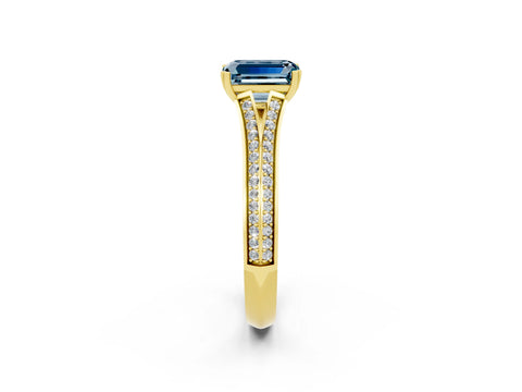 Yellow gold Emerald Cut Aquamarine Split Shank Engagement Ring with Pavé Band_2