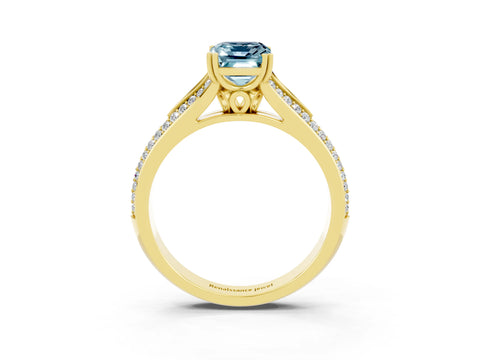 Yellow gold Emerald Cut Aquamarine Split Shank Engagement Ring with Pavé Band_3