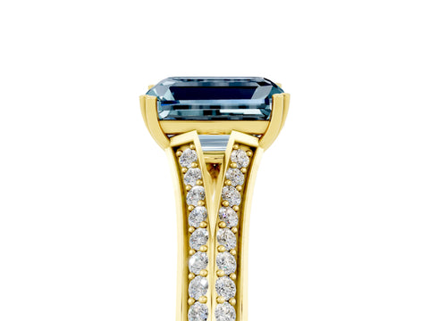Yellow gold Emerald Cut Aquamarine Split Shank Engagement Ring with Pavé Band_5