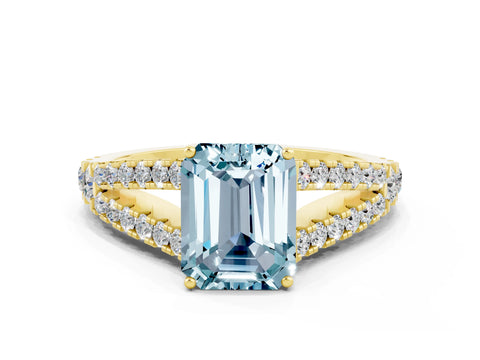 Yellow gold Emerald Cut Aquamarine Split Shank Pavé Engagement Ring with Four-Prong Setting_12