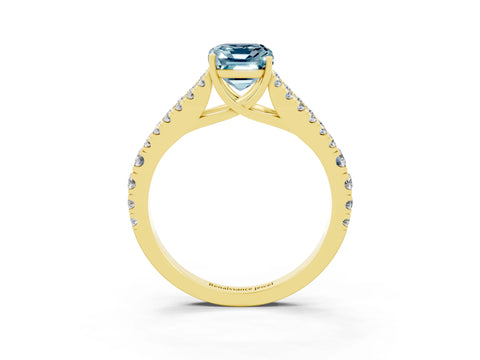 Yellow gold Emerald Cut Aquamarine Split Shank Pavé Engagement Ring with Four-Prong Setting_15