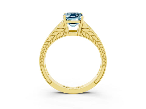 Yellow gold Emerald Cut Aquamarine Split Shank Ring with Pavé Band and Four-Prong Setting_3