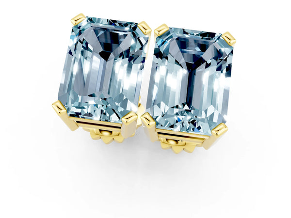Yellow gold Emerald Cut Aquamarine Stud Earrings