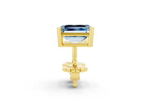 Yellow gold Emerald Cut Aquamarine Stud Earrings