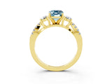 Yellow gold Emerald Cut Aquamarine Three-Stone Ring with Pavé Split Shank and Four-Prong Setting_3