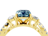 Yellow gold Emerald Cut Aquamarine Three-Stone Ring with Pavé Split Shank and Four-Prong Setting_4