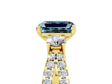 Yellow gold Emerald Cut Aquamarine Three-Stone Ring with Pavé Split Shank and Four-Prong Setting_5