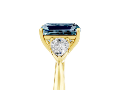 Yellow gold Emerald Cut Aquamarine Three-Stone Ring with Pear Side Stones and Four-Prong Setting_17