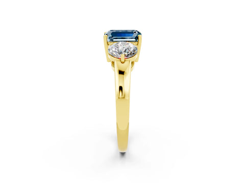 Yellow gold Emerald Cut Aquamarine Three-Stone Ring with Prong Setting and Classic Band_2