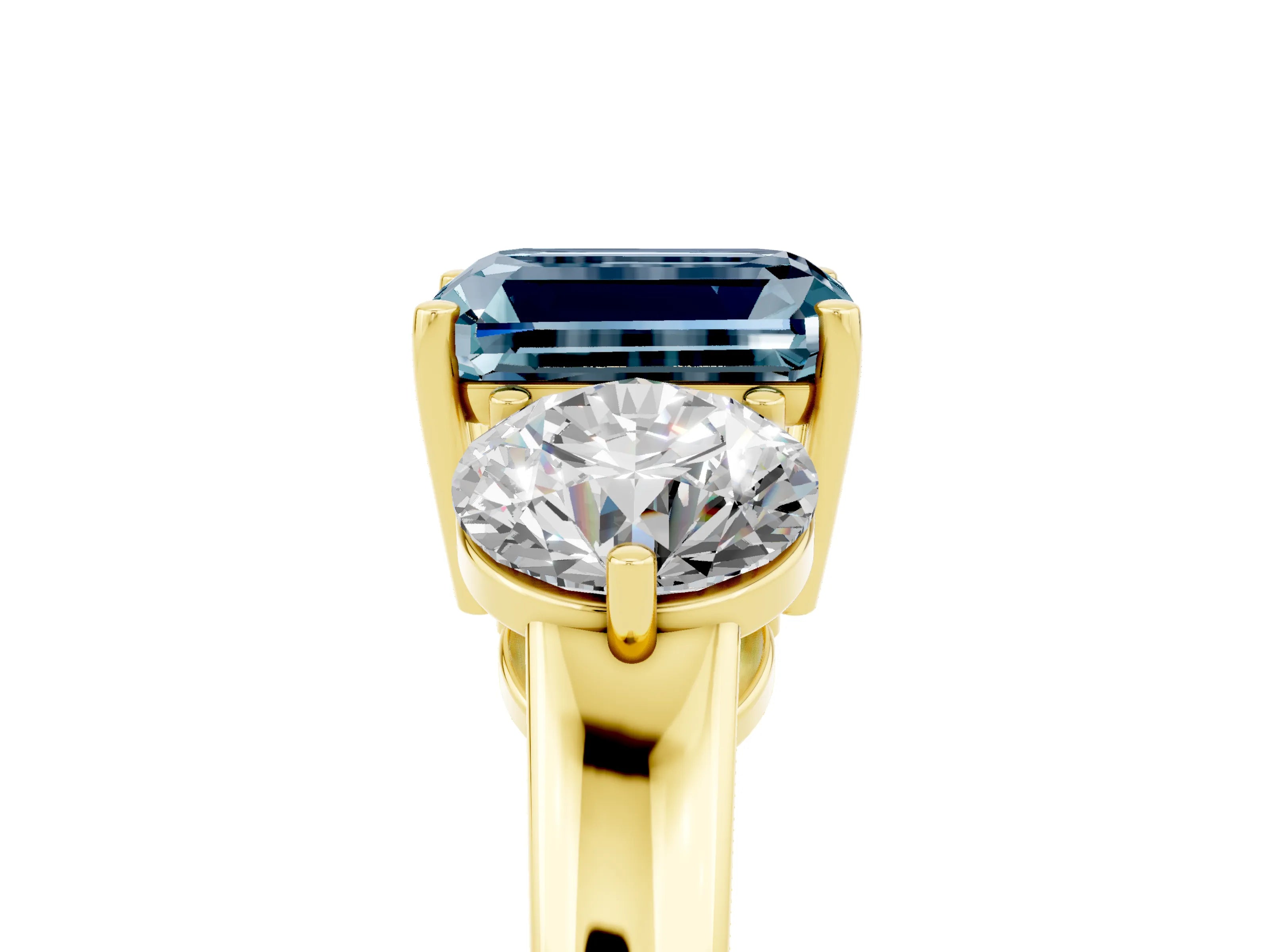 Yellow gold Emerald Cut Aquamarine Three-Stone Ring with Prong Setting and Classic Band_5