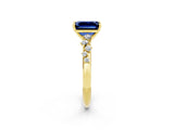 Yellow gold Emerald Cut Blue Sapphire Cluster Side Stone Solitaire Ring with Prong Setting_26