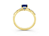 Yellow gold Emerald Cut Blue Sapphire Cluster Side Stone Solitaire Ring with Prong Setting_27