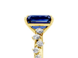 Yellow gold Emerald Cut Blue Sapphire Cluster Side Stone Solitaire Ring with Prong Setting_29
