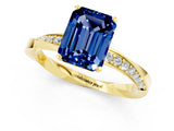 Yellow gold Emerald Cut Blue Sapphire Engagement Ring with Side Stone Accents and Four-Prong Setting_61