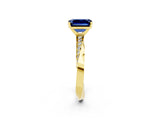 Yellow gold Emerald Cut Blue Sapphire Engagement Ring with Side Stone Accents and Four-Prong Setting_62