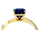 Yellow gold Emerald Cut Blue Sapphire Engagement Ring with Side Stone Accents and Four-Prong Setting_64