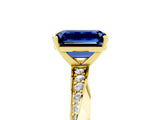Yellow gold Emerald Cut Blue Sapphire Engagement Ring with Side Stone Accents and Four-Prong Setting_65