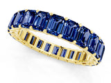 Yellow gold Emerald Cut Blue Sapphire Eternity Band with Shared Prong Setting_7