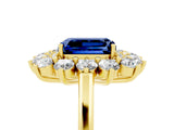 Yellow gold Emerald Cut Blue Sapphire Floral Double Halo Engagement Ring with Prong Setting_65