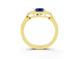 Yellow gold Emerald Cut Blue Sapphire Halo Ring with Tapered Band and Four-Prong Setting_3
