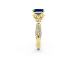 Yellow gold Emerald Cut Blue Sapphire  Halo Twist Band Solitaire Prong Setting Ring_26
